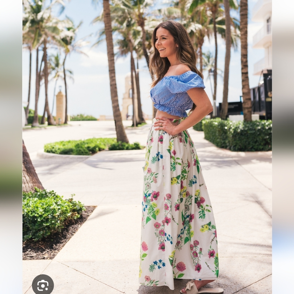 MDS Stripes Floral Midi Skirt